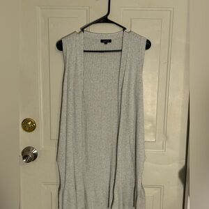 Verve Ami Ribbed Sleeveless Long Cardigan Vest Gray Size S
